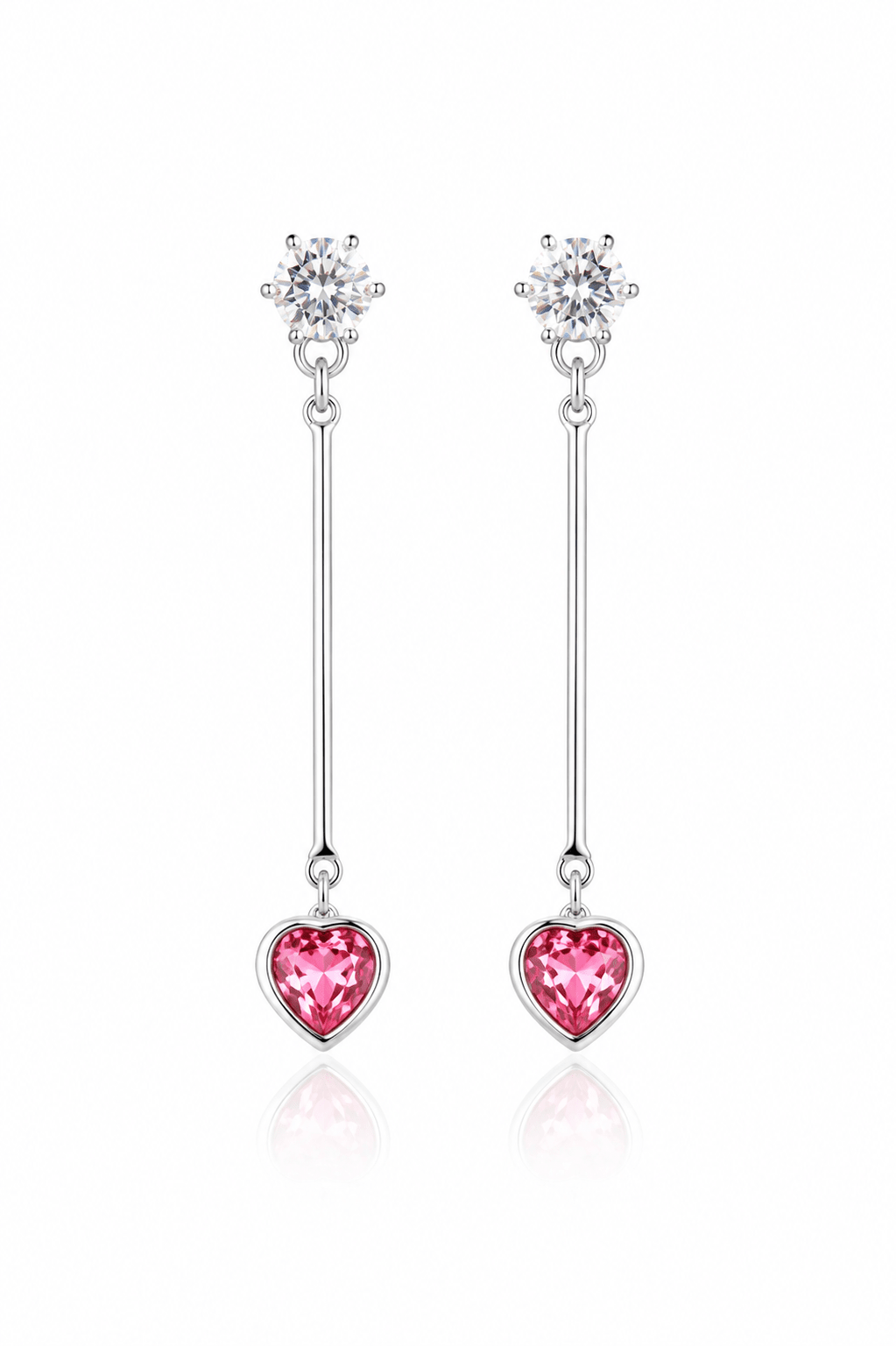 Pink Heart Crystal Bar Drop Earrings - Maxiblink