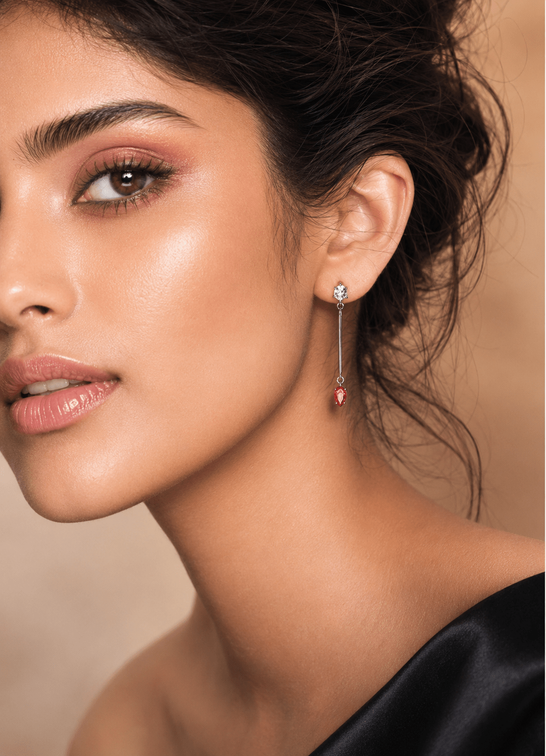 Pink Heart Crystal Bar Drop Earrings - Maxiblink