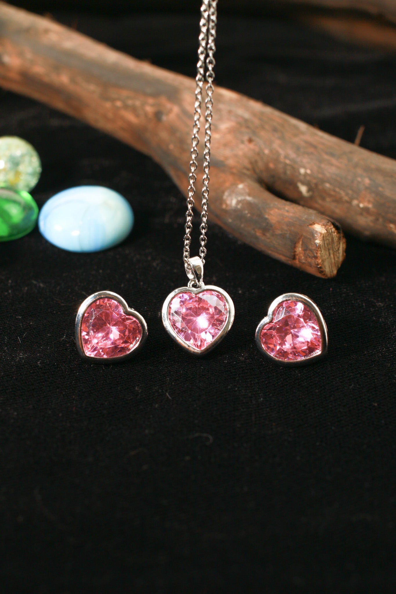 Pink Heart Crystal Pendant Set - Maxiblink