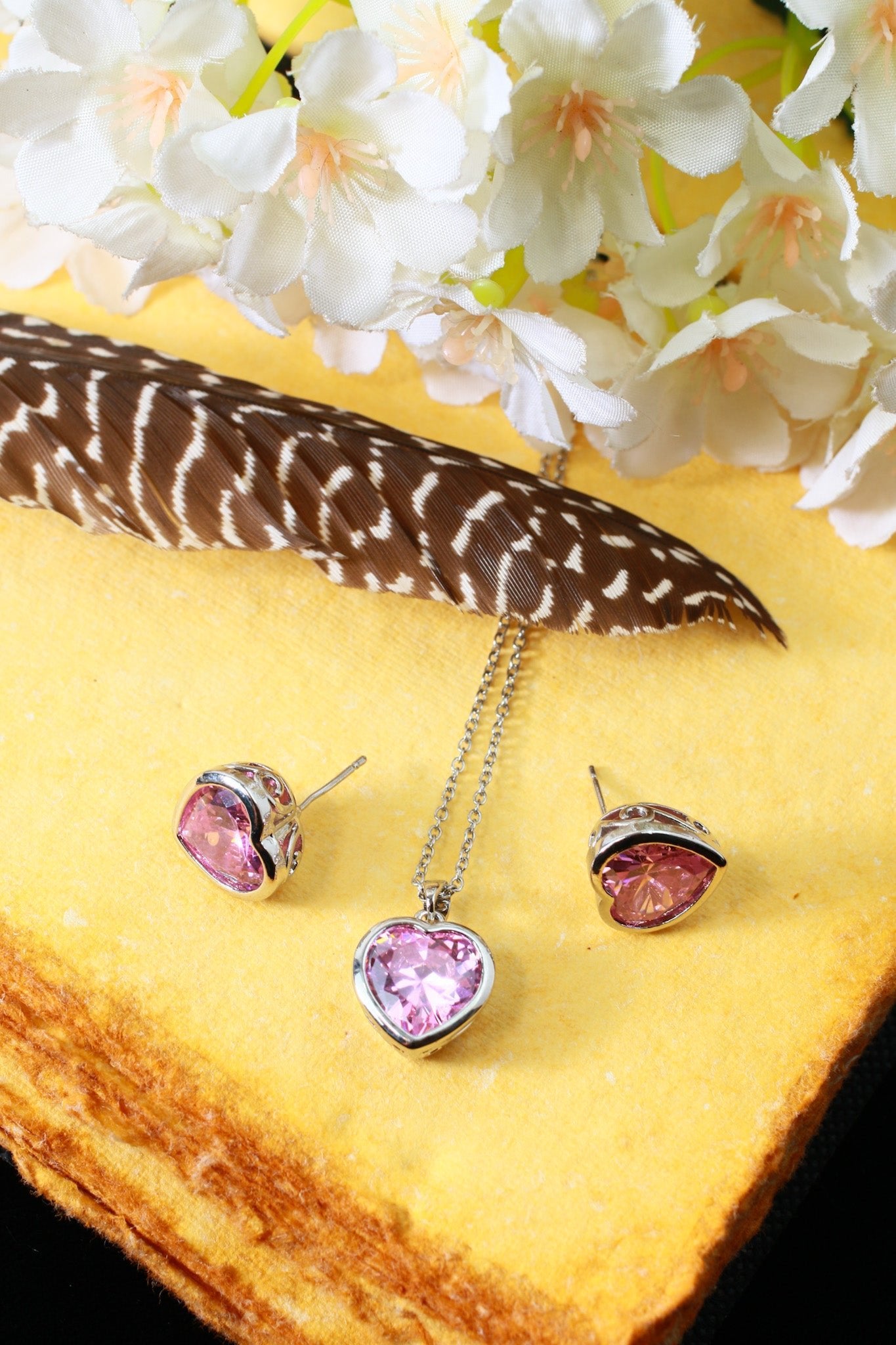 Pink Heart Crystal Pendant Set - Maxiblink