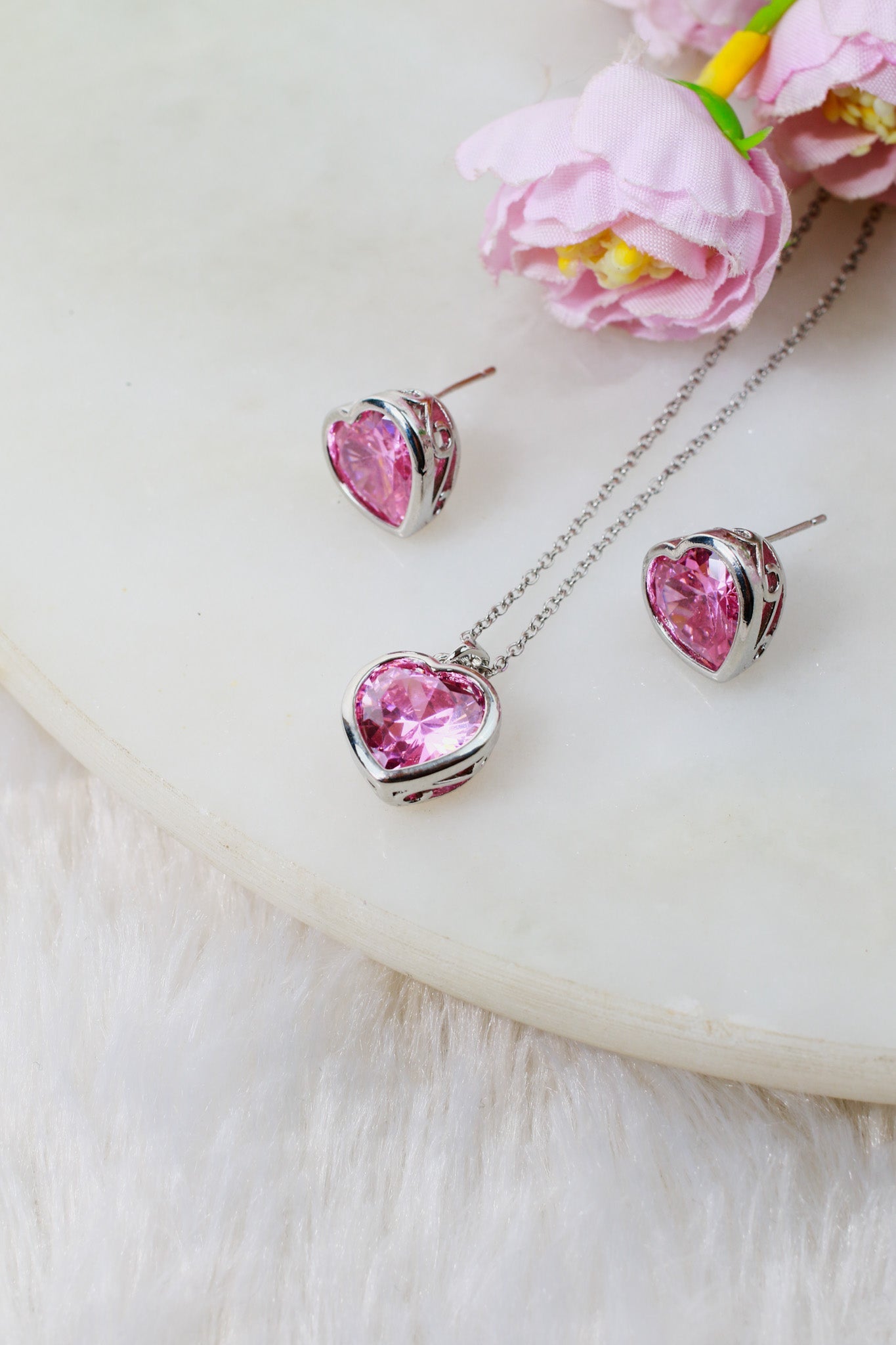 Pink Heart Crystal Pendant Set - Maxiblink