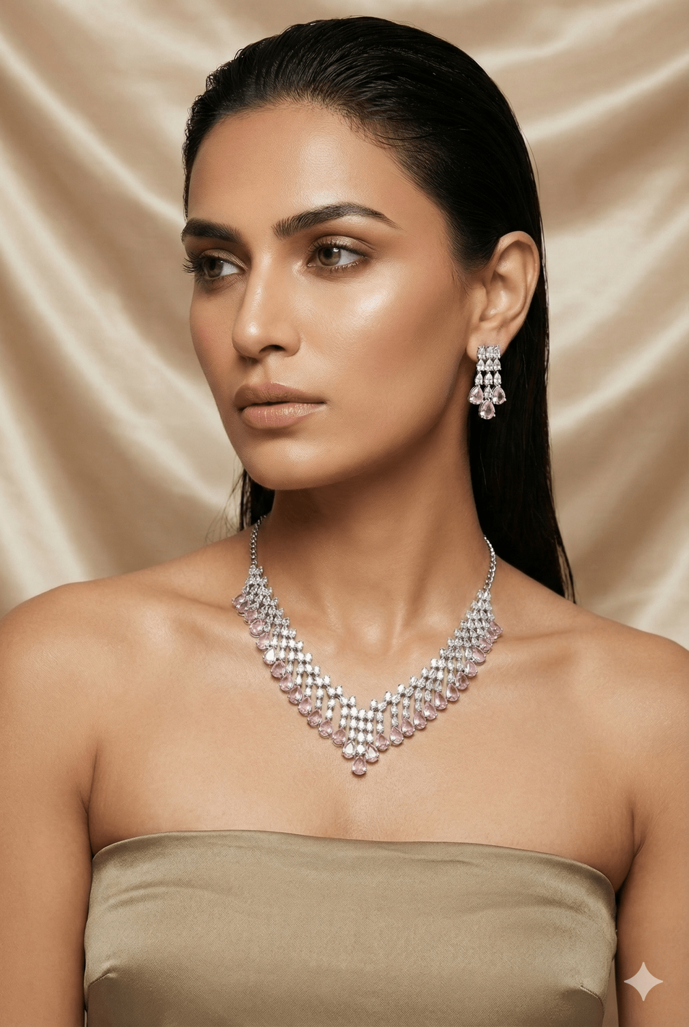 Pink Layered Korean Glass Stone Necklace Set | Premium Jewellery - Maxiblink