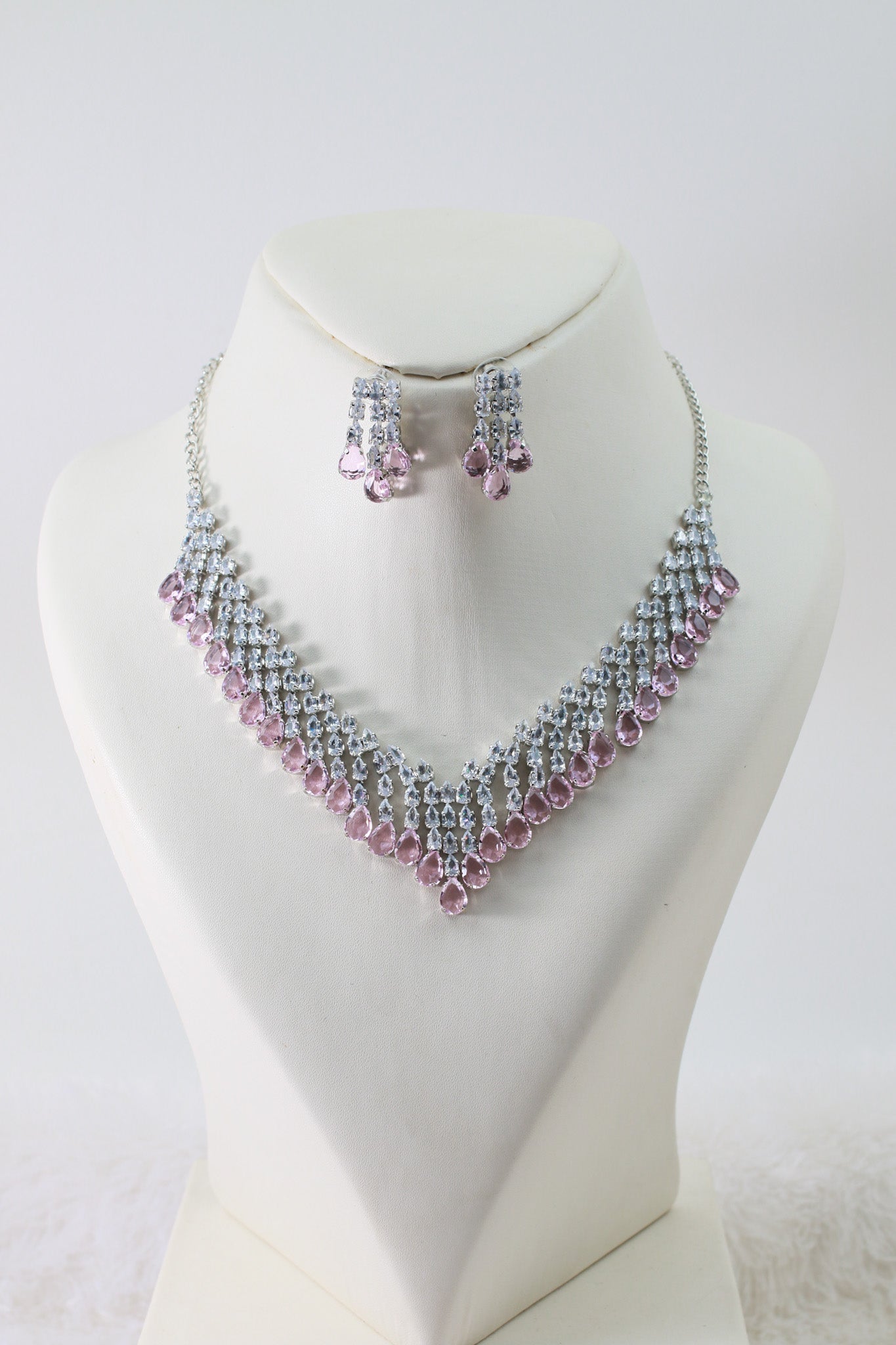 Pink Layered Korean Glass Stone Necklace Set | Premium Jewellery - Maxiblink