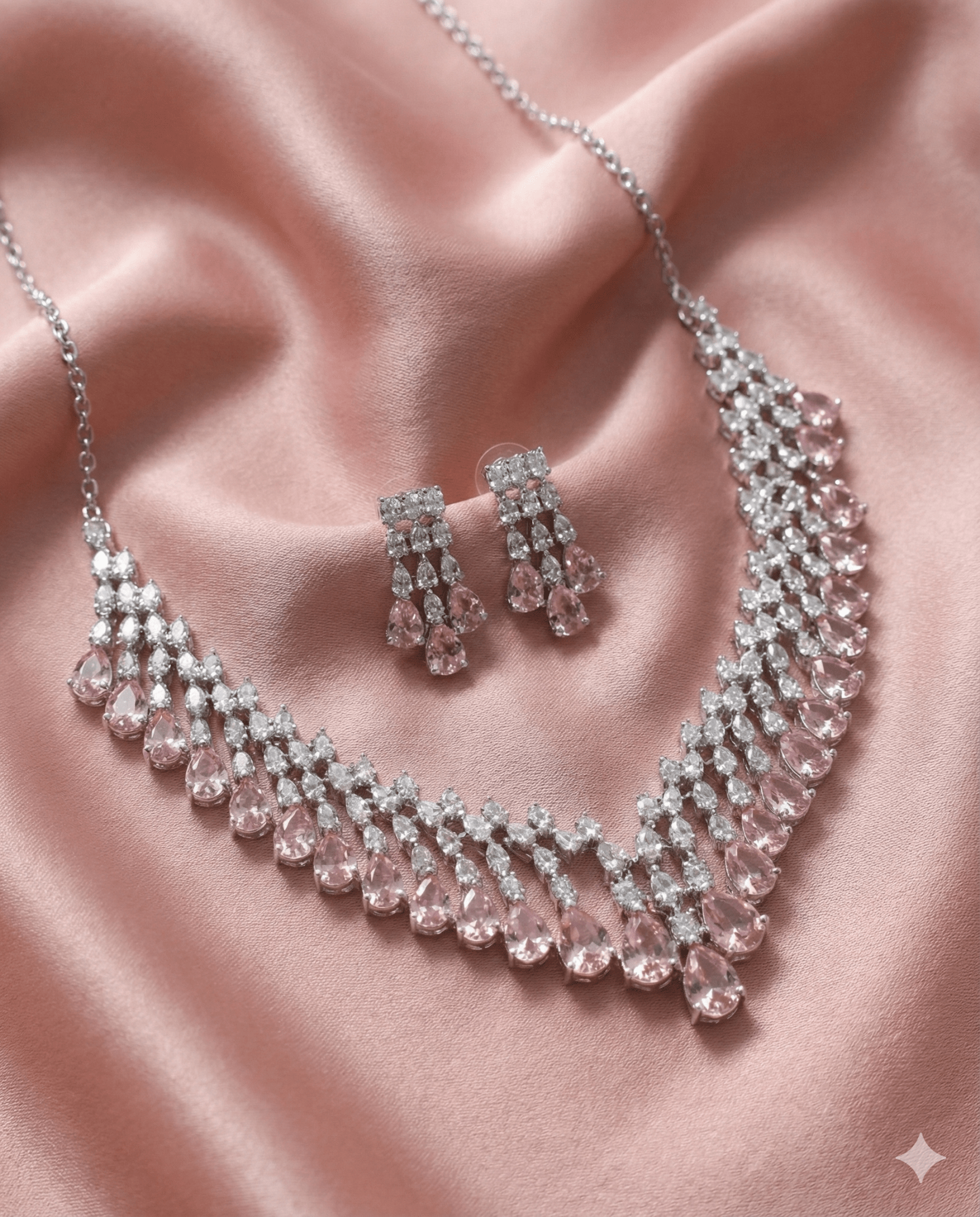 Pink Layered Korean Glass Stone Necklace Set | Premium Jewellery - Maxiblink