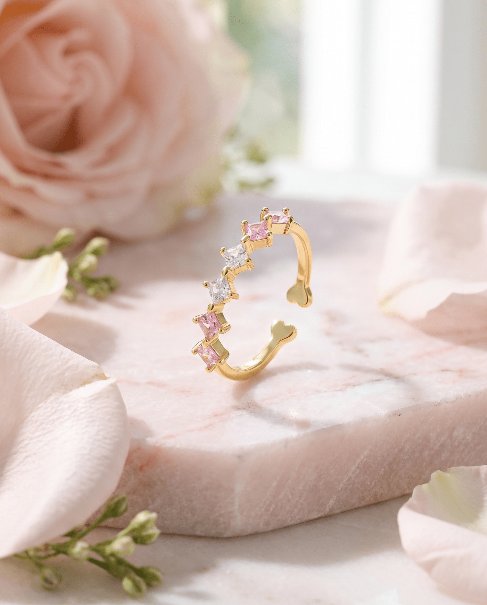 pink gold-plated gold-plated ring — Pink Ombre Princess-Cut Band Ring by MaxiBlink