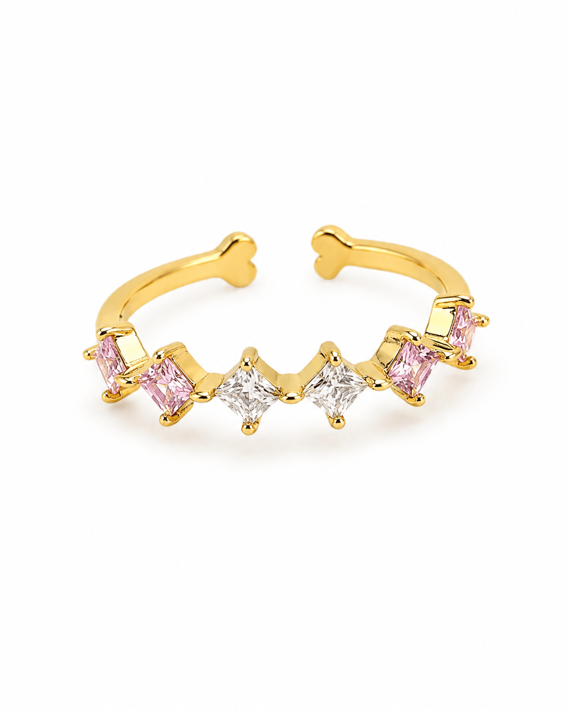 Pink Ombre Princess-Cut Band Ring — anti-tarnish adjustable free-size ring, MaxiBlink demi-fine