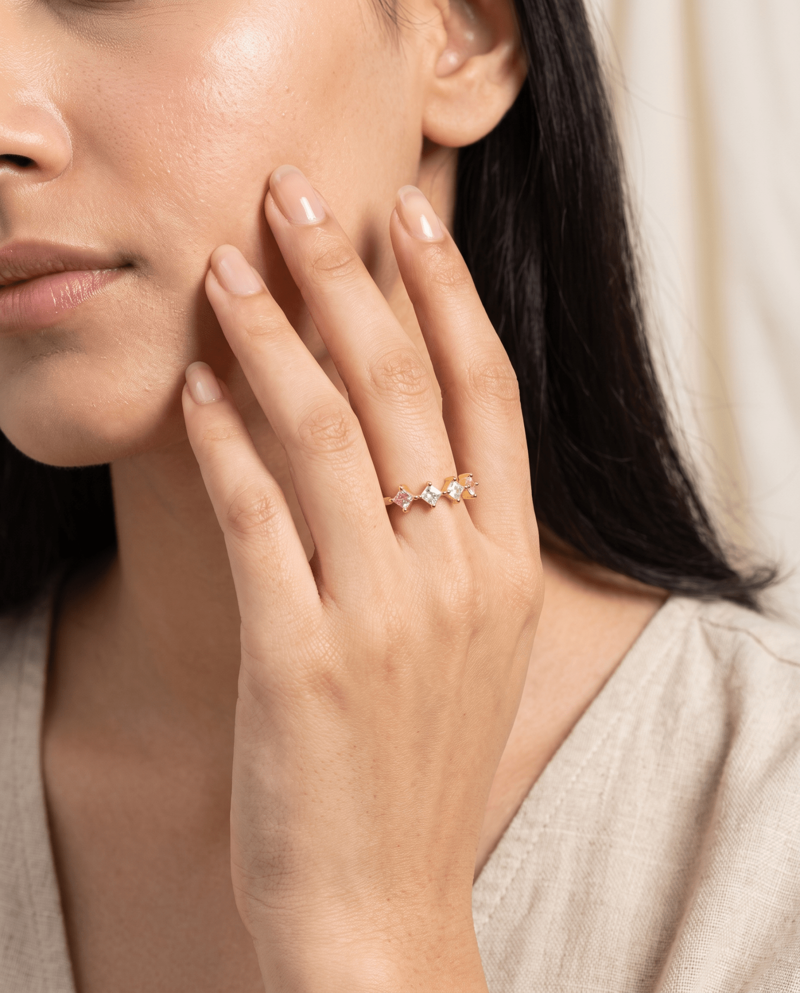 Pink Ombre Princess-Cut Band Ring in 18K gold-plated stainless steel — MaxiBlink