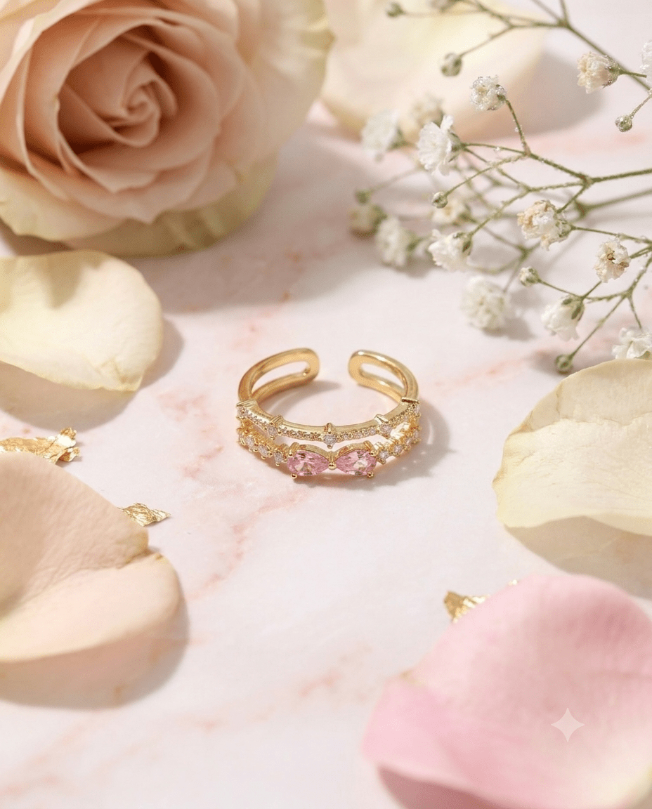 Pink Pear Crystal Double-Line Ring - Maxiblink