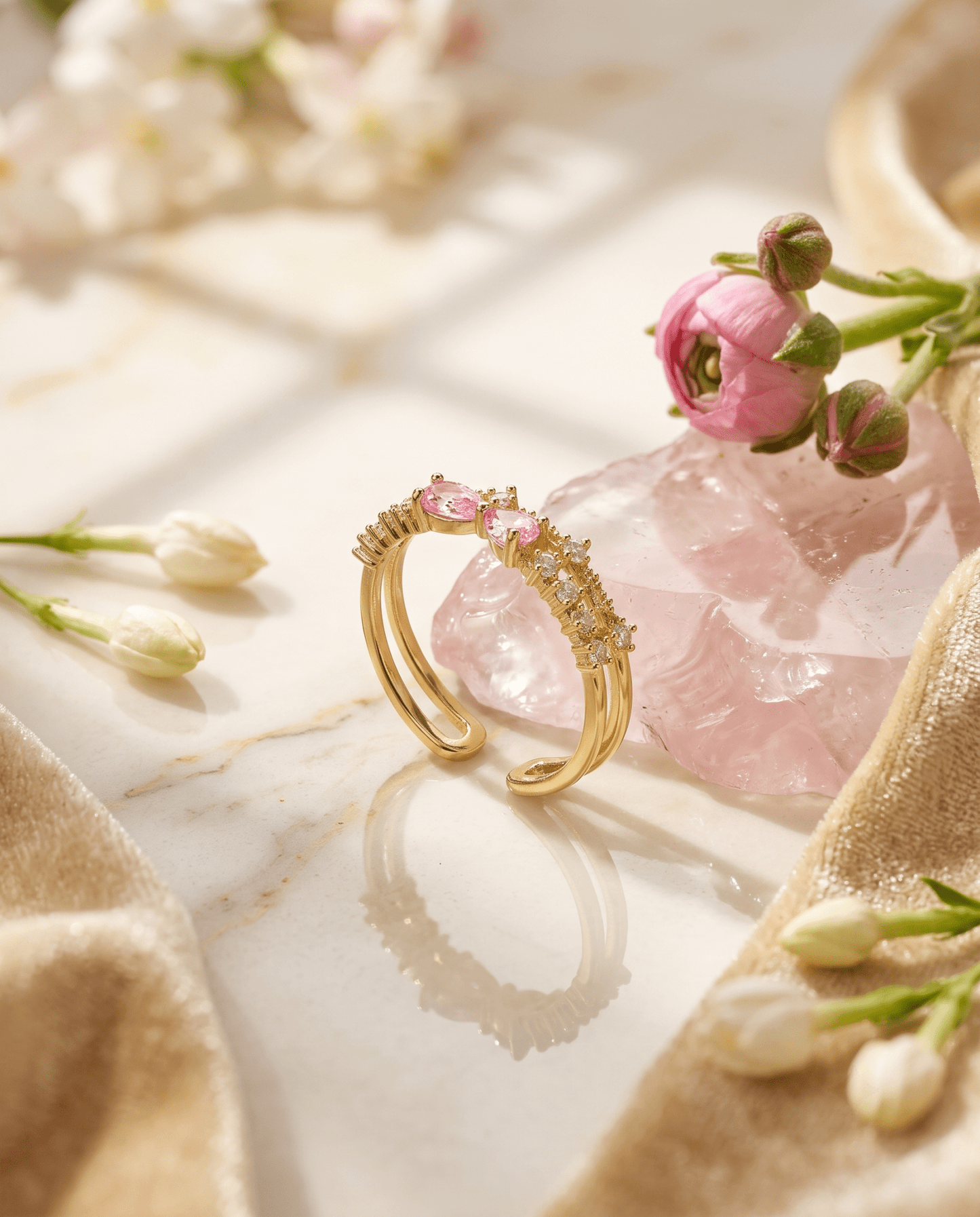 Pink Pear Crystal Double-Line Ring - Maxiblink