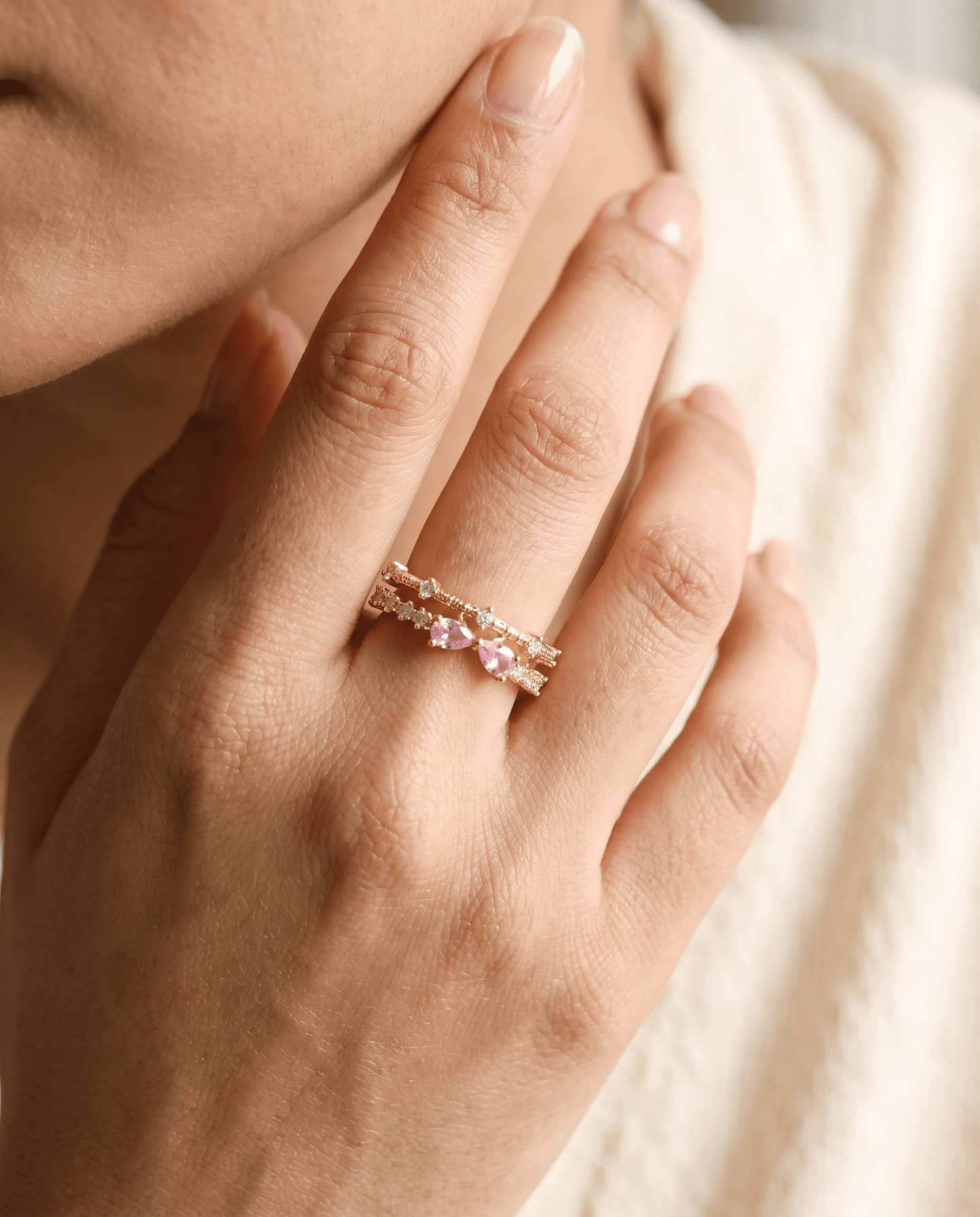 Pink Pear Crystal Double-Line Ring - Maxiblink