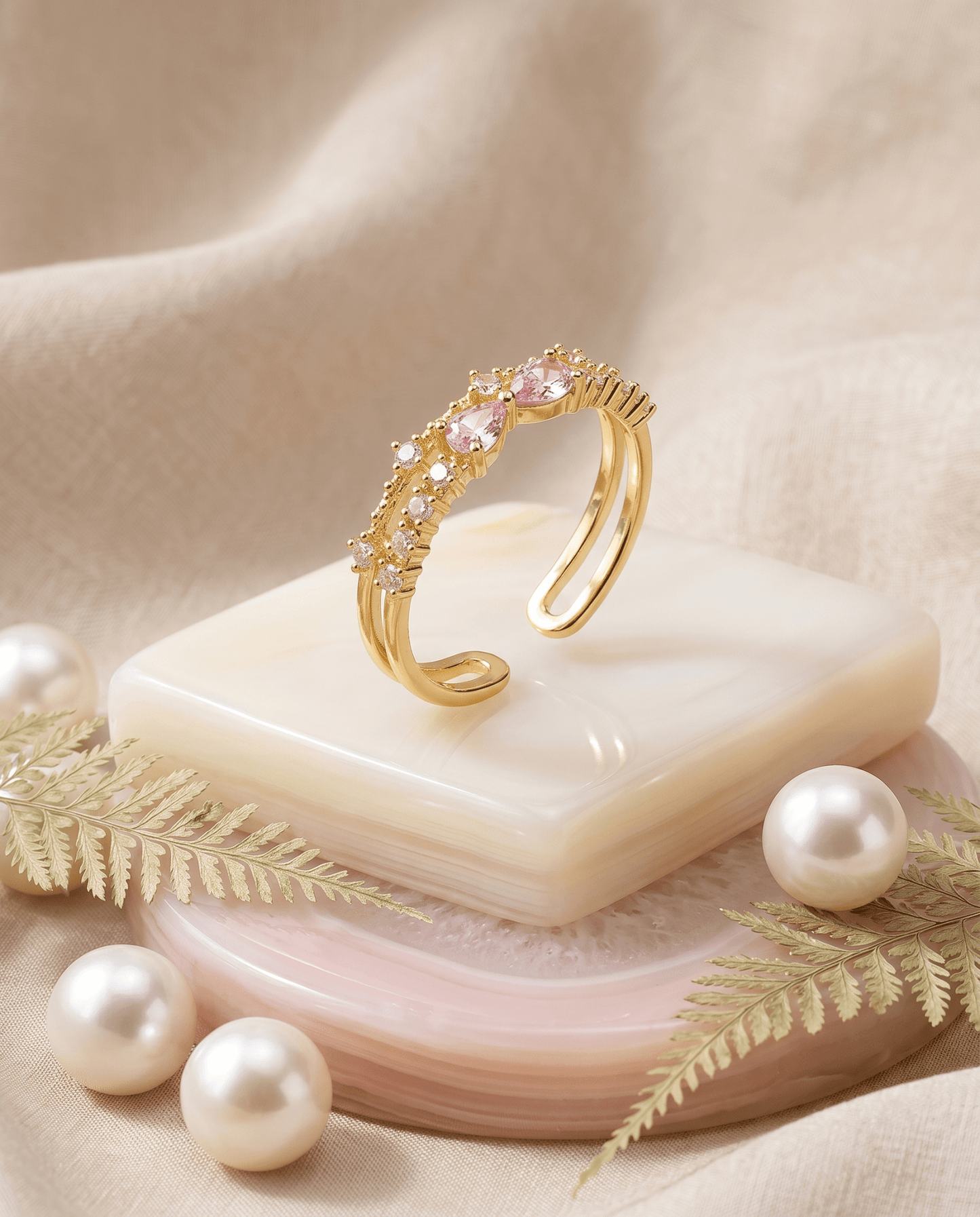 Pink Pear Crystal Double-Line Ring - Maxiblink