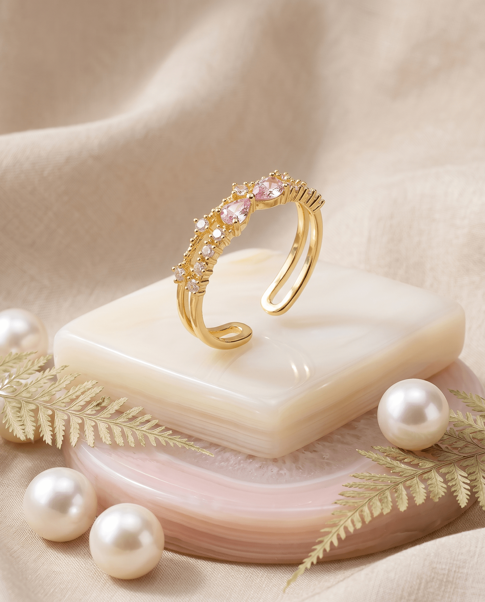 Pink Pear Crystal Double-Line Ring - Maxiblink