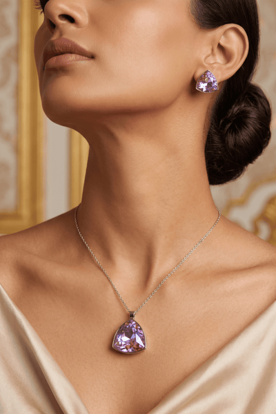 Pink Purple Crystal Trillion Pendant Set - Maxiblink