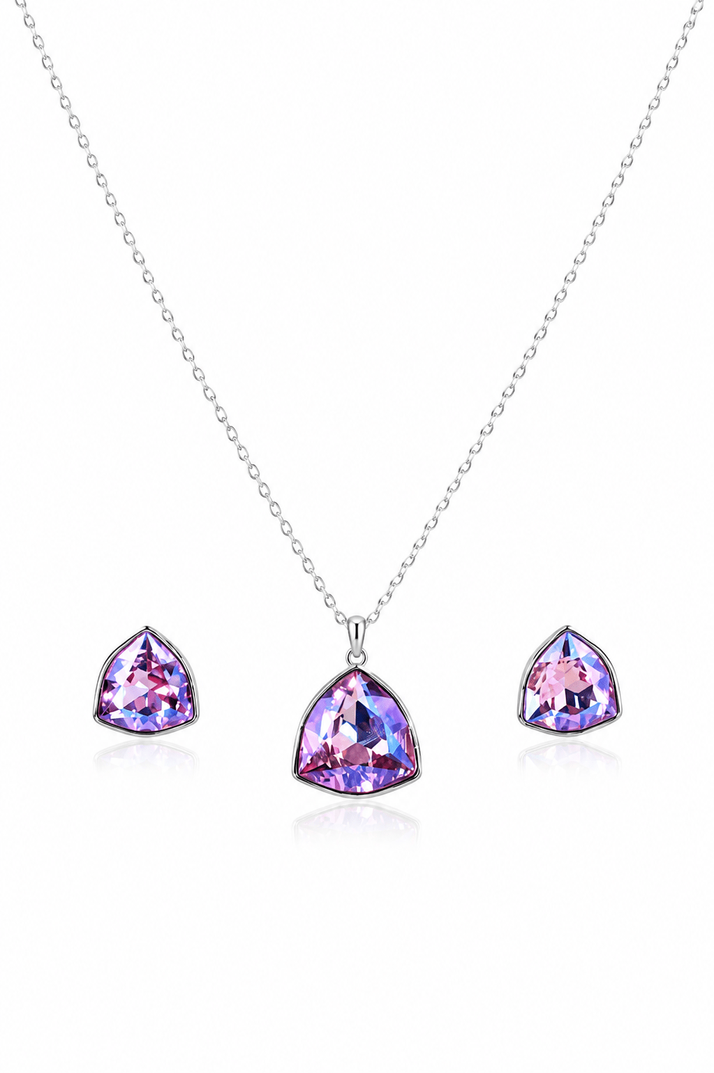 Pink Purple Crystal Trillion Pendant Set - Maxiblink