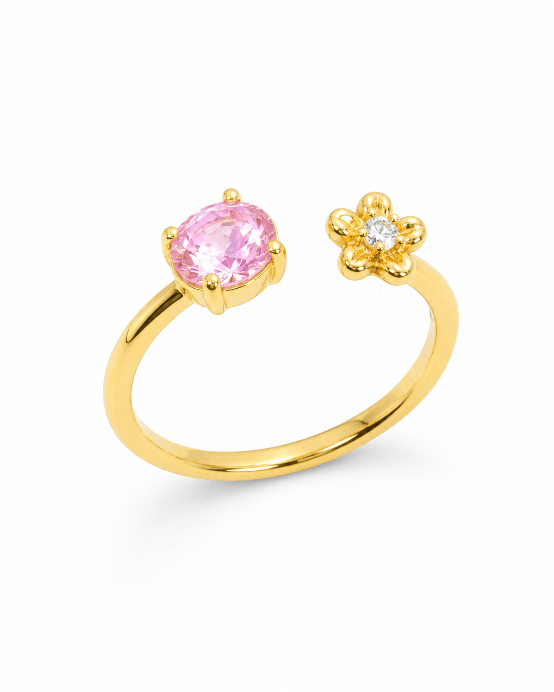 Pink Solitaire & Flower Open Wrap Ring - Maxiblink