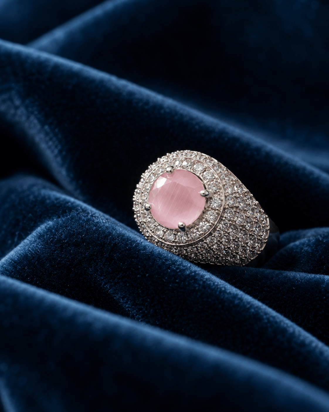 Pink Stone Pavé Dome Cocktail Ring - Maxiblink