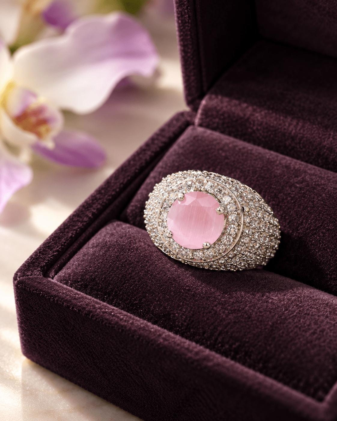 Pink Stone Pavé Dome Cocktail Ring - Maxiblink