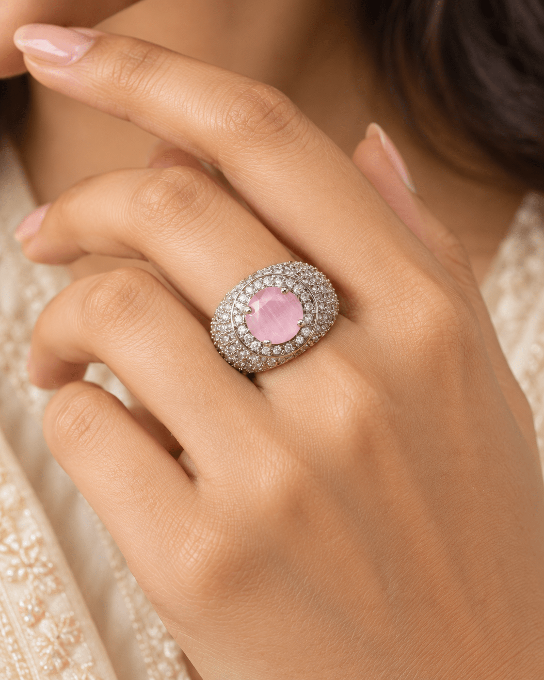 Pink Stone Pavé Dome Cocktail Ring - Maxiblink