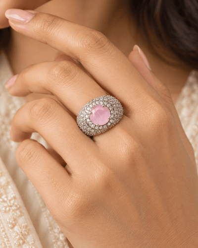 Pink Stone Pavé Dome Cocktail Ring - Maxiblink