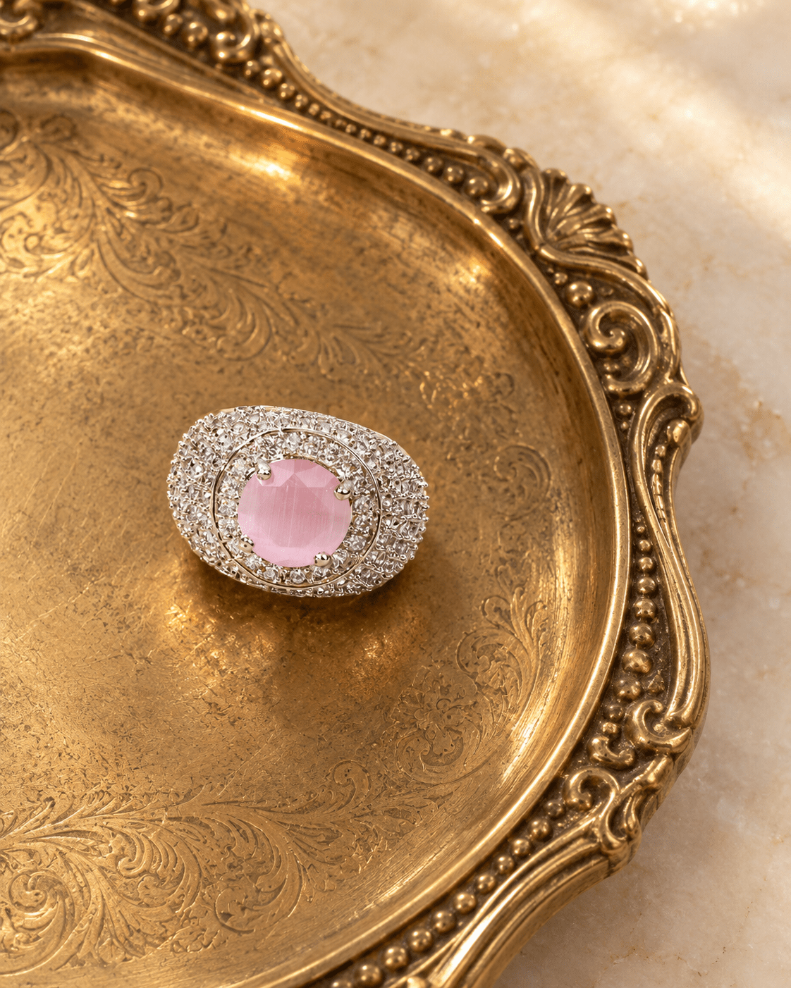 Pink Stone Pavé Dome Cocktail Ring - Maxiblink