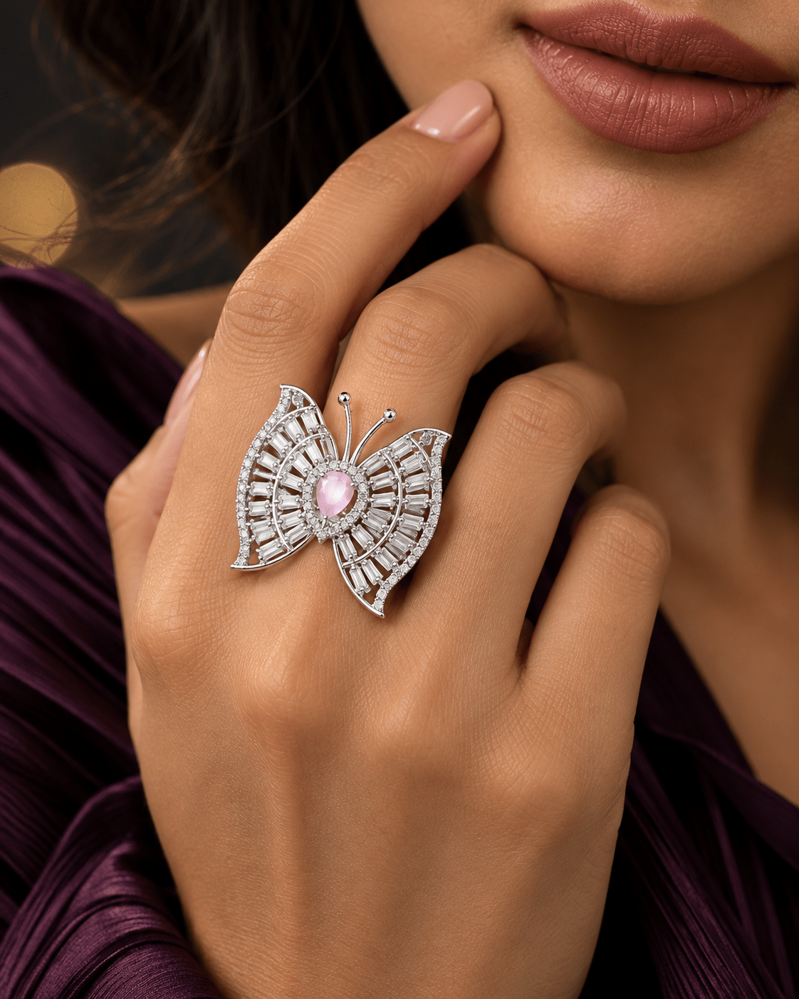 Pink Teardrop Butterfly Statement Ring - Maxiblink