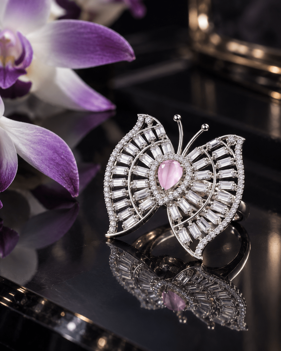 Pink Teardrop Butterfly Statement Ring - Maxiblink