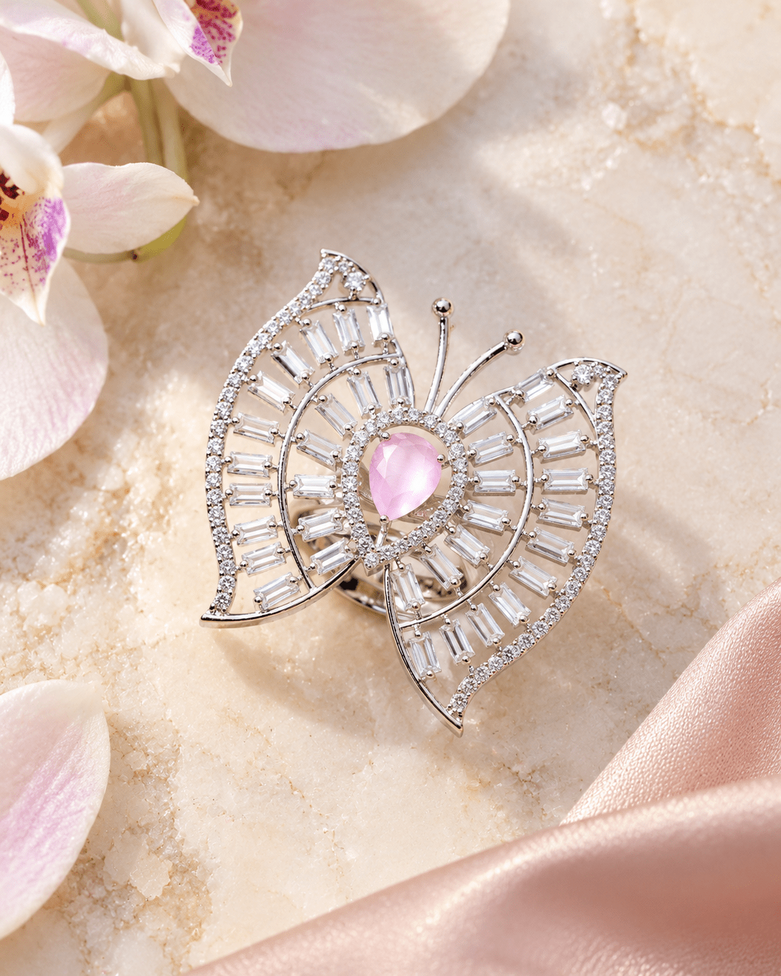 Pink Teardrop Butterfly Statement Ring - Maxiblink