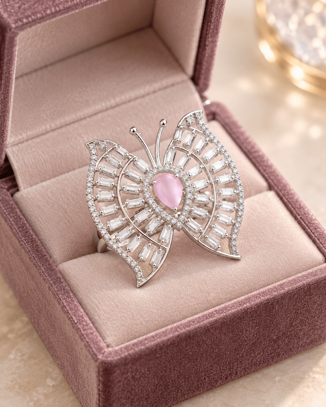 Pink Teardrop Butterfly Statement Ring - Maxiblink
