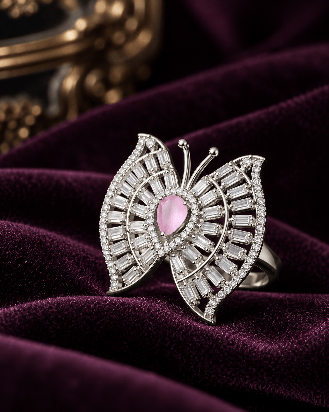Pink Teardrop Butterfly Statement Ring - Maxiblink