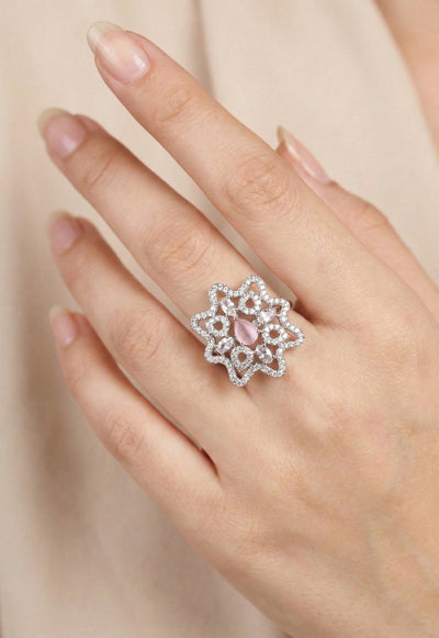 Pink Teardrop Floral Adjustable Ring - Maxiblink