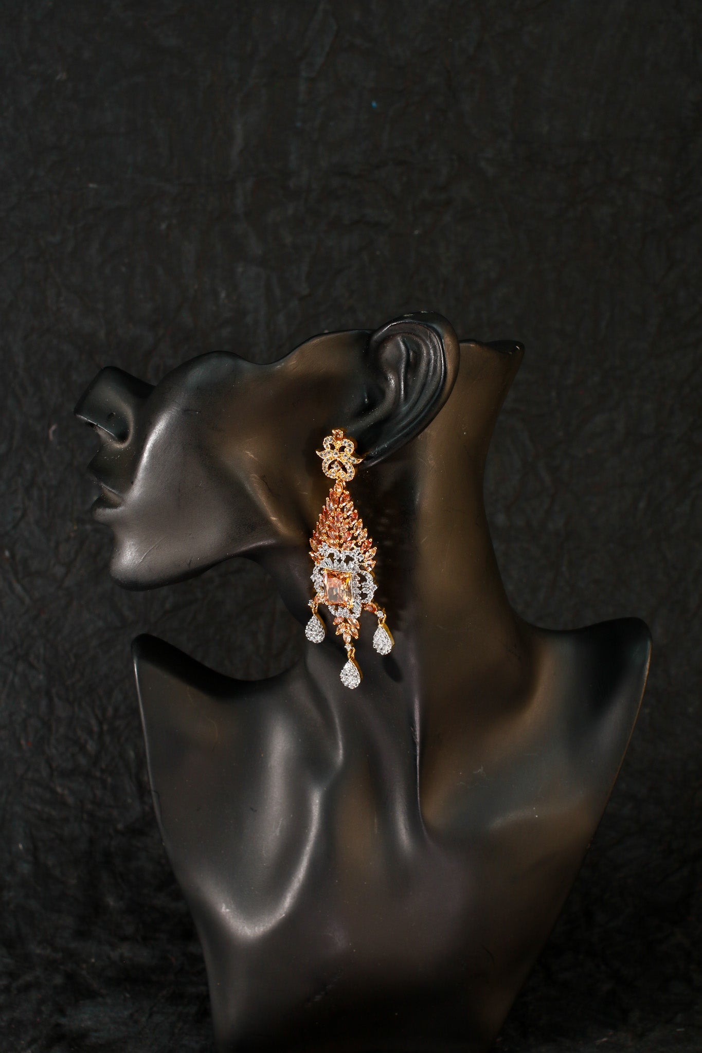 Premium AD Earrings with Amber Marquise & Princess Cut Stones - Maxiblink