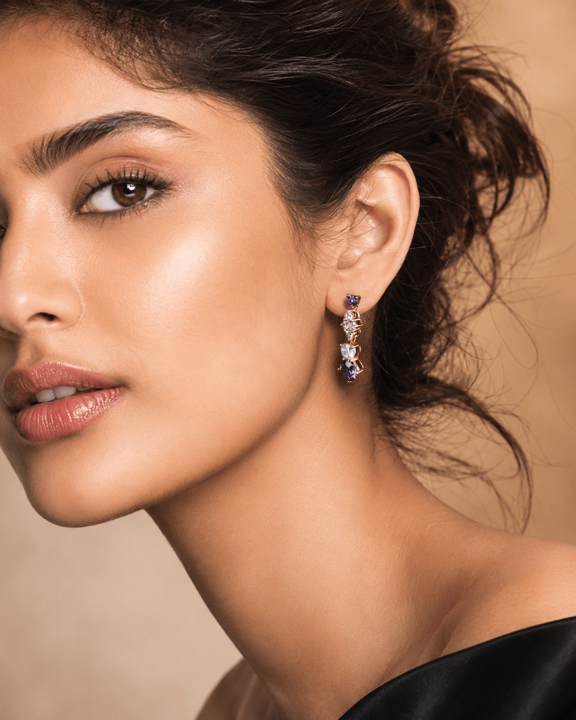 Purple Crystal Cascade Drop Earrings - Maxiblink