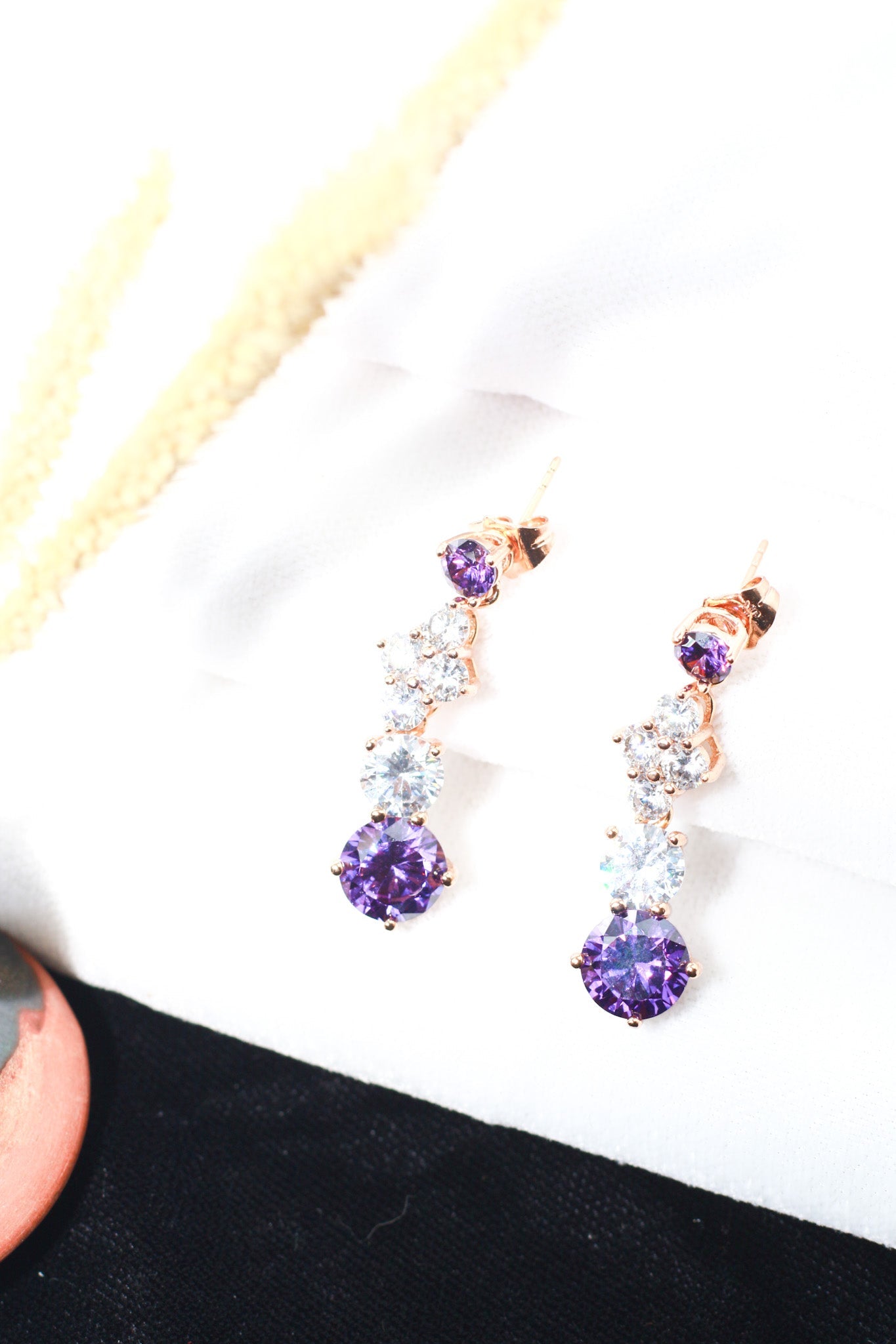 Purple Crystal Cascade Drop Earrings - Maxiblink