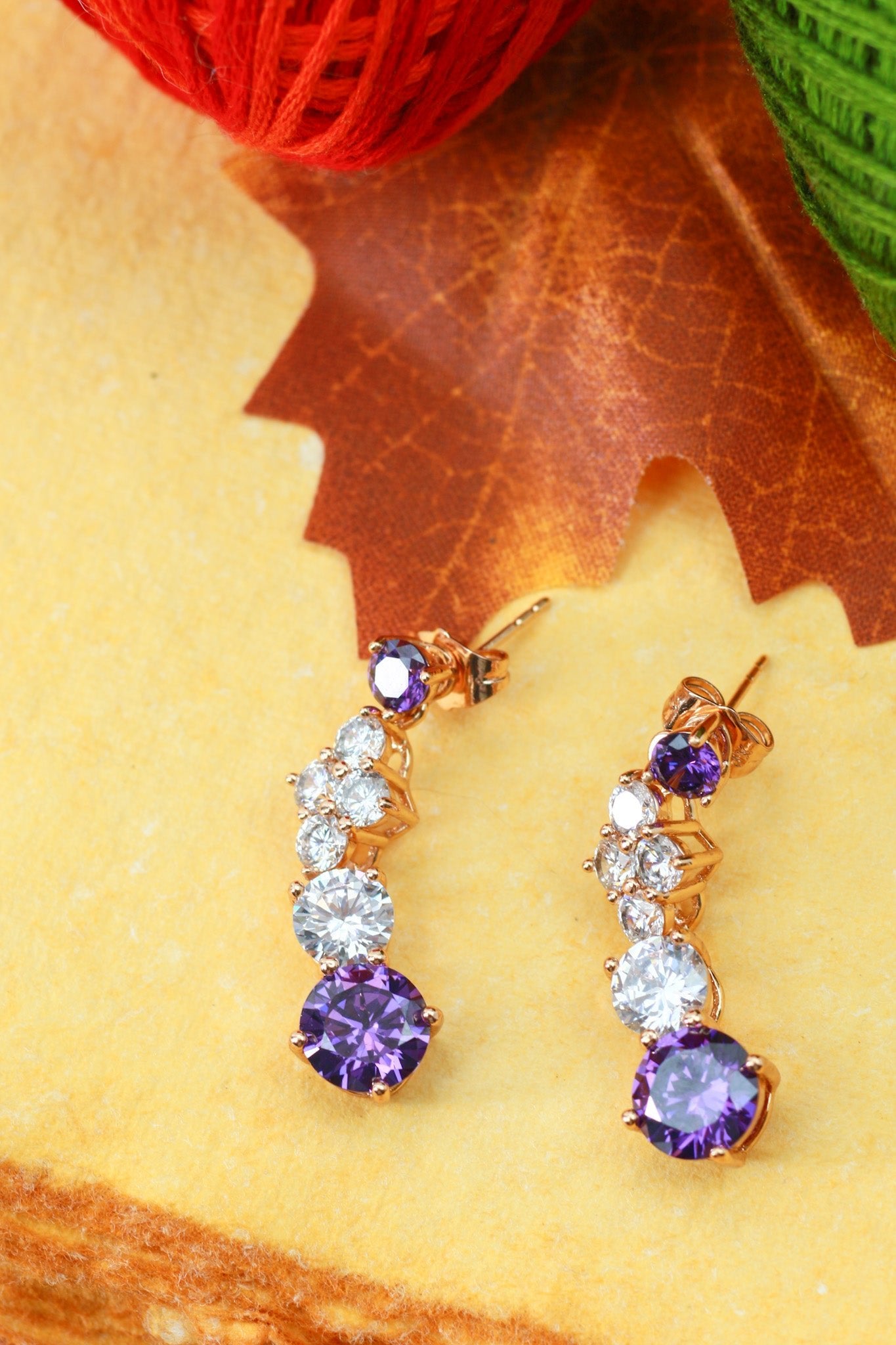 Purple Crystal Cascade Drop Earrings - Maxiblink