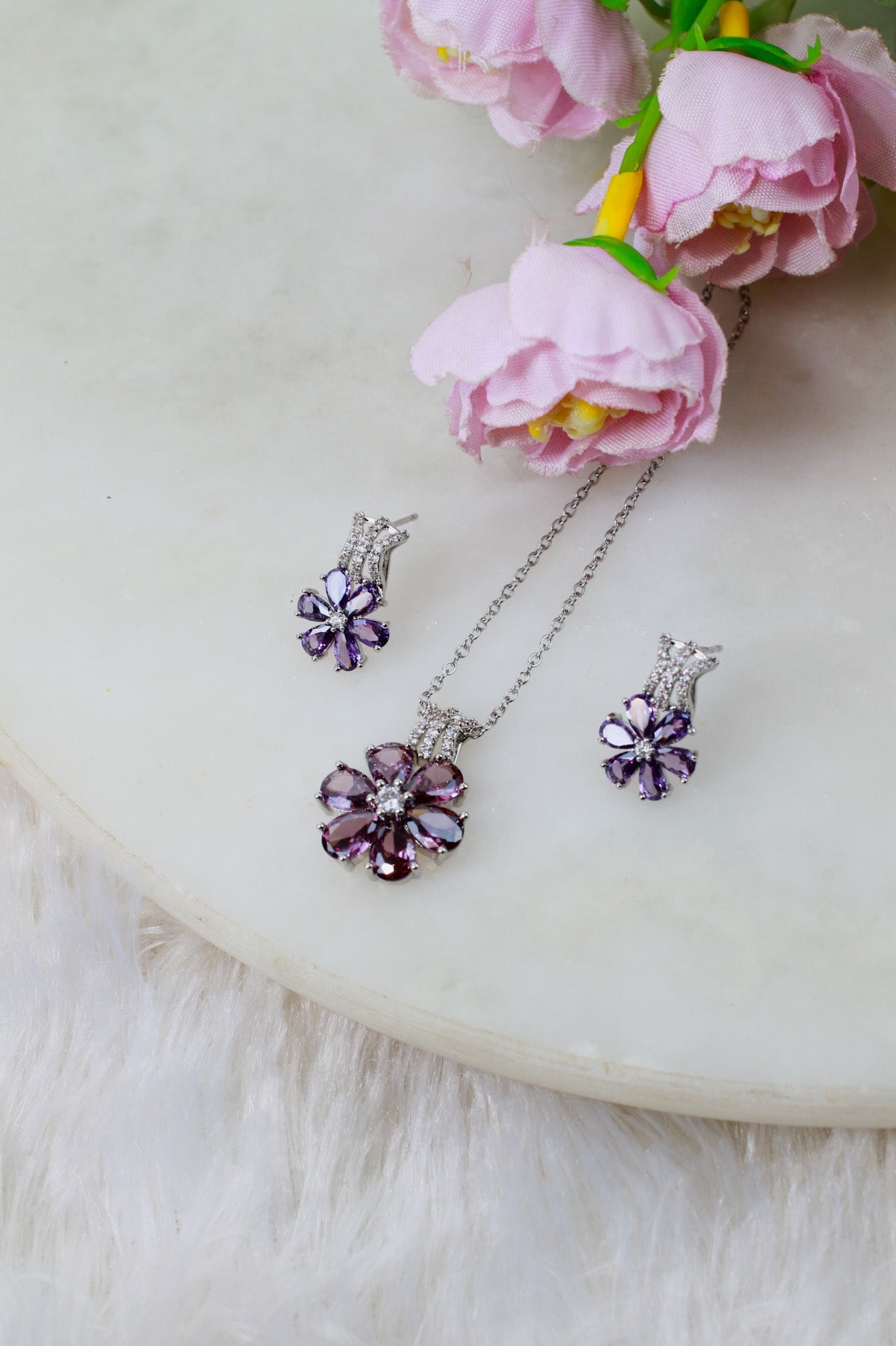 Purple Flower Crystal Pendant Set - Maxiblink