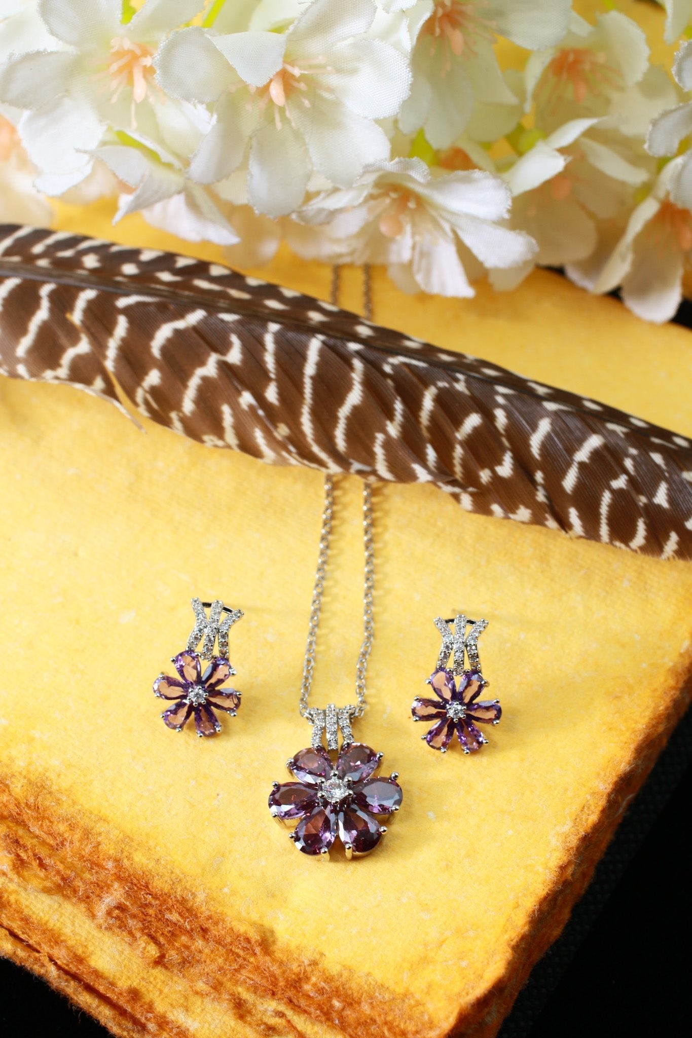 Purple Flower Crystal Pendant Set - Maxiblink