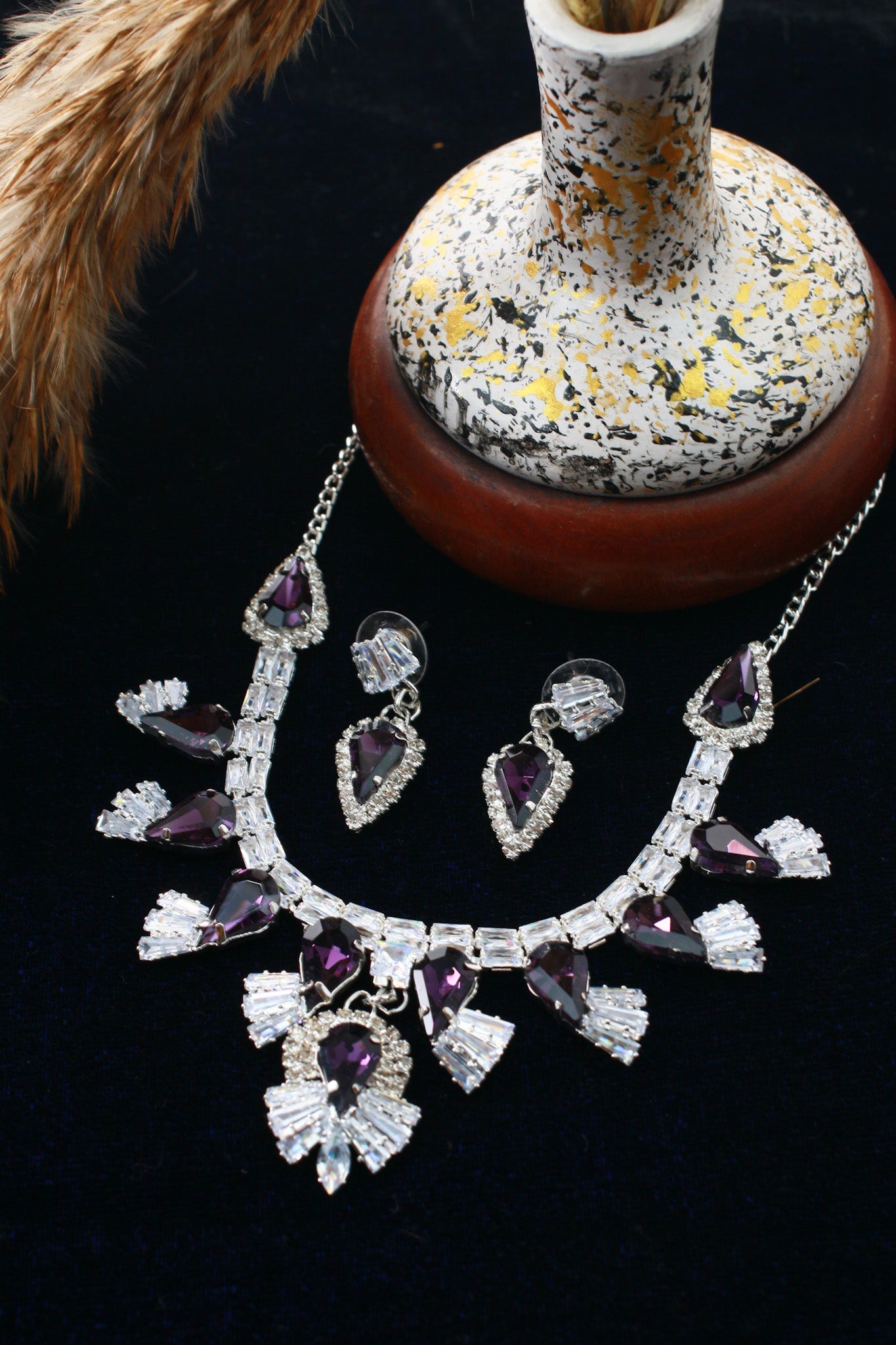 Purple Korean Glass Stone Necklace Set | Premium Crystal Jewellery - Maxiblink