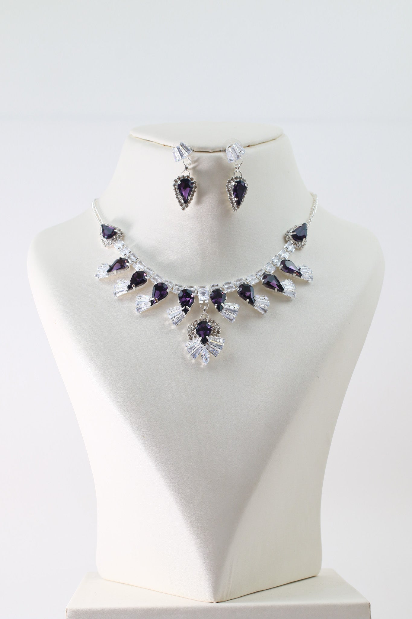 Purple Korean Glass Stone Necklace Set | Premium Crystal Jewellery - Maxiblink