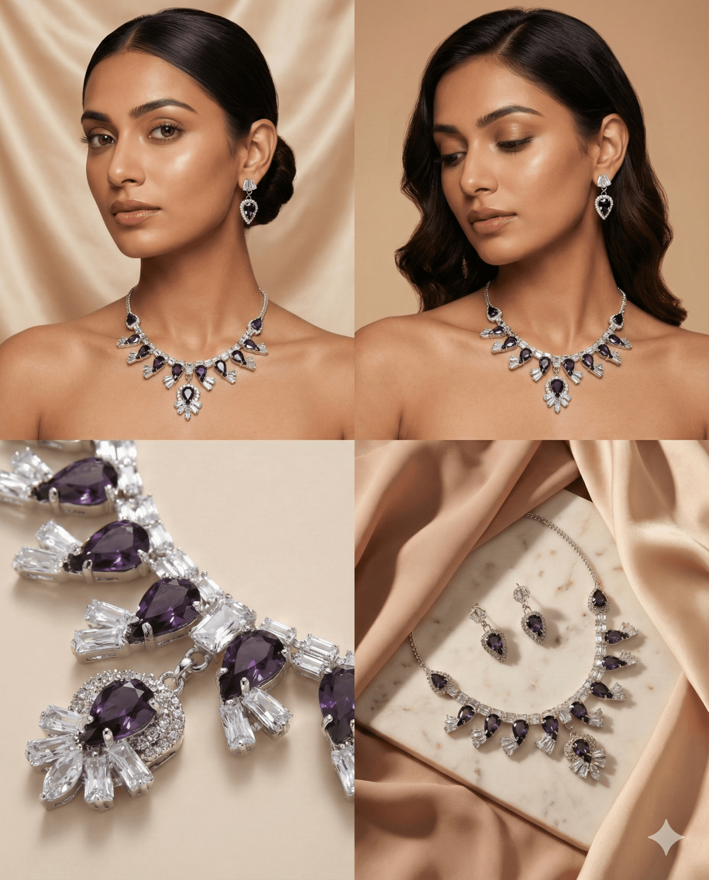 Purple Korean Glass Stone Necklace Set | Premium Crystal Jewellery - Maxiblink