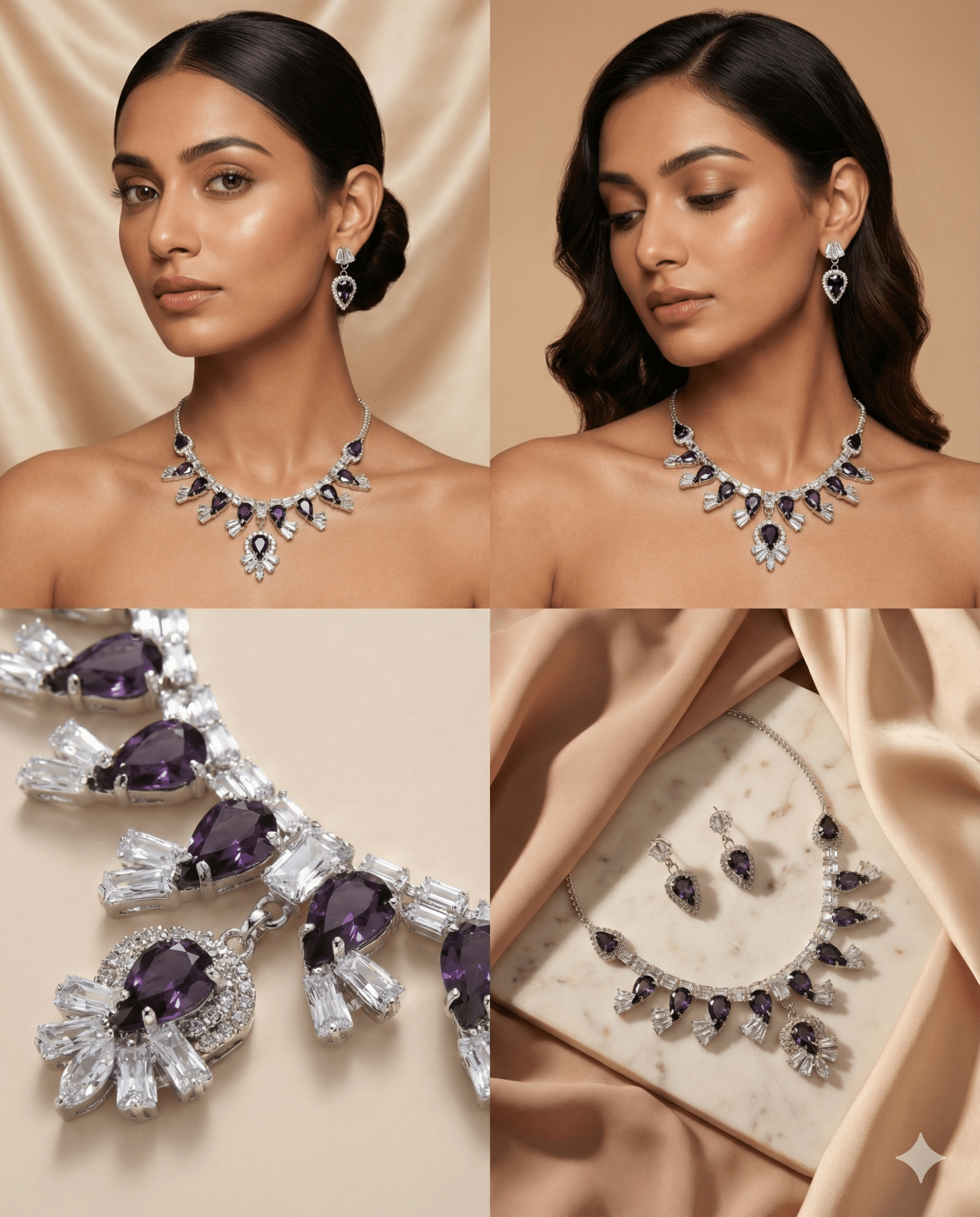 Purple Korean Glass Stone Necklace Set | Premium Crystal Jewellery - Maxiblink