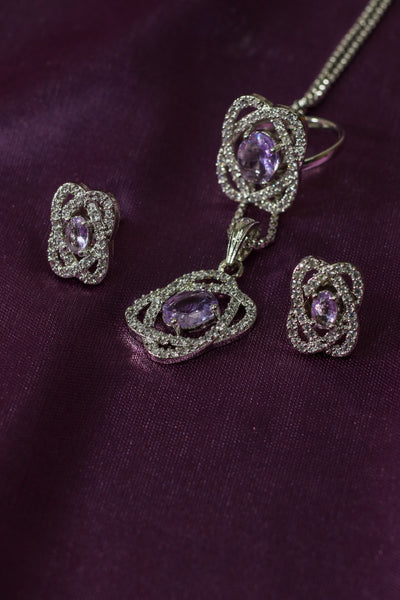 Purple Oval Floral Pendant Set - Maxiblink