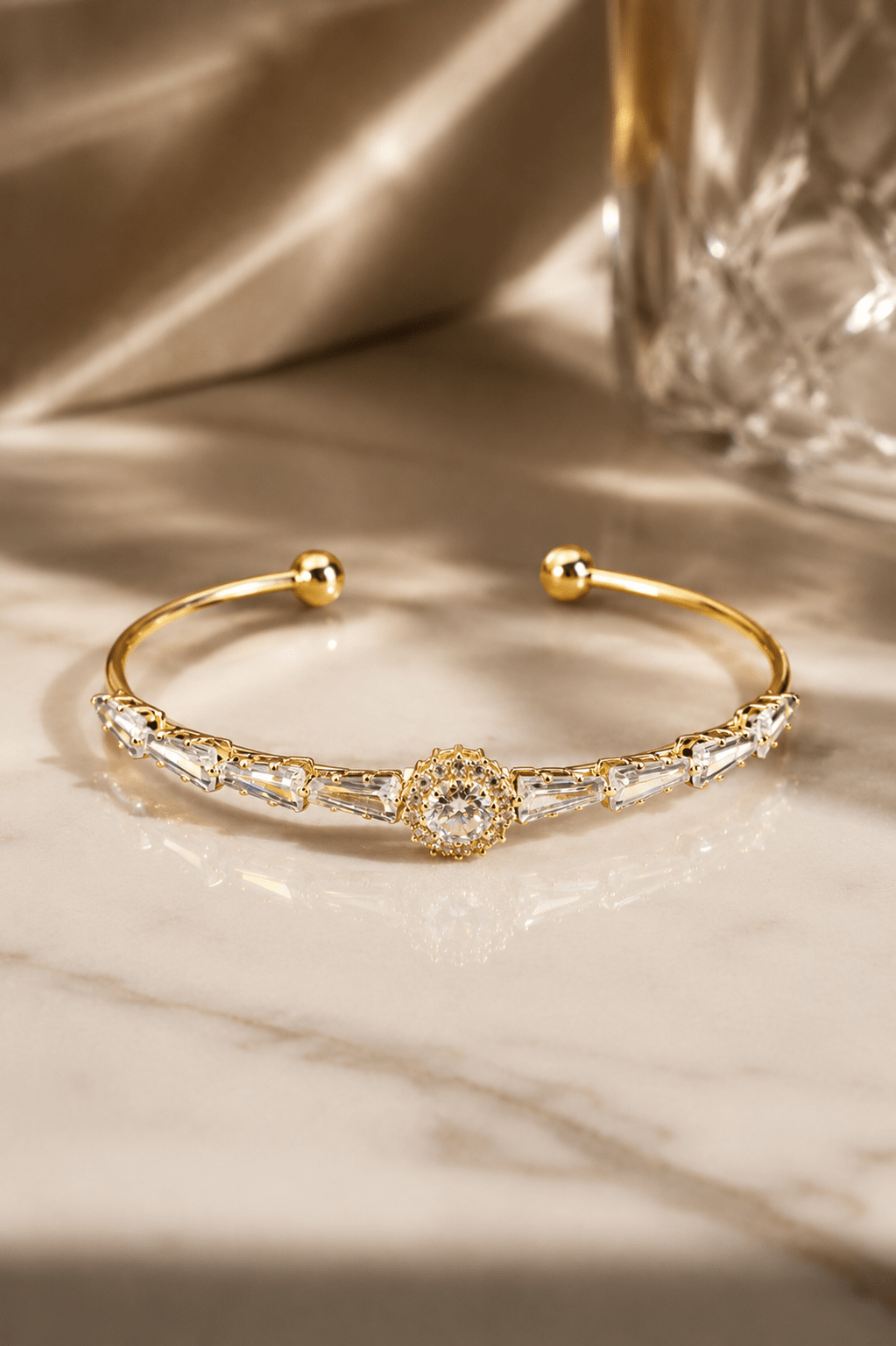 Radiant Halo Tapered Baguette Cuff Bracelet - Maxiblink