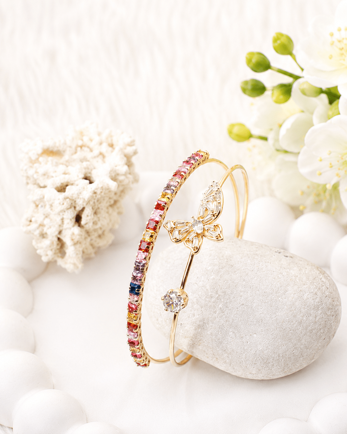Rainbow Baguette Butterfly Double Layer Cuff - Maxiblink