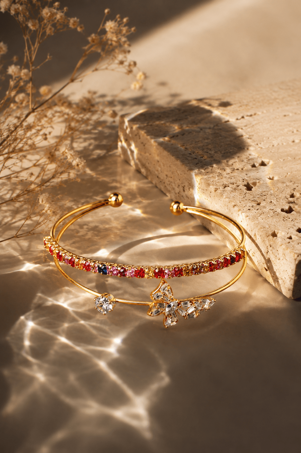 Rainbow Baguette Butterfly Double Layer Cuff - Maxiblink
