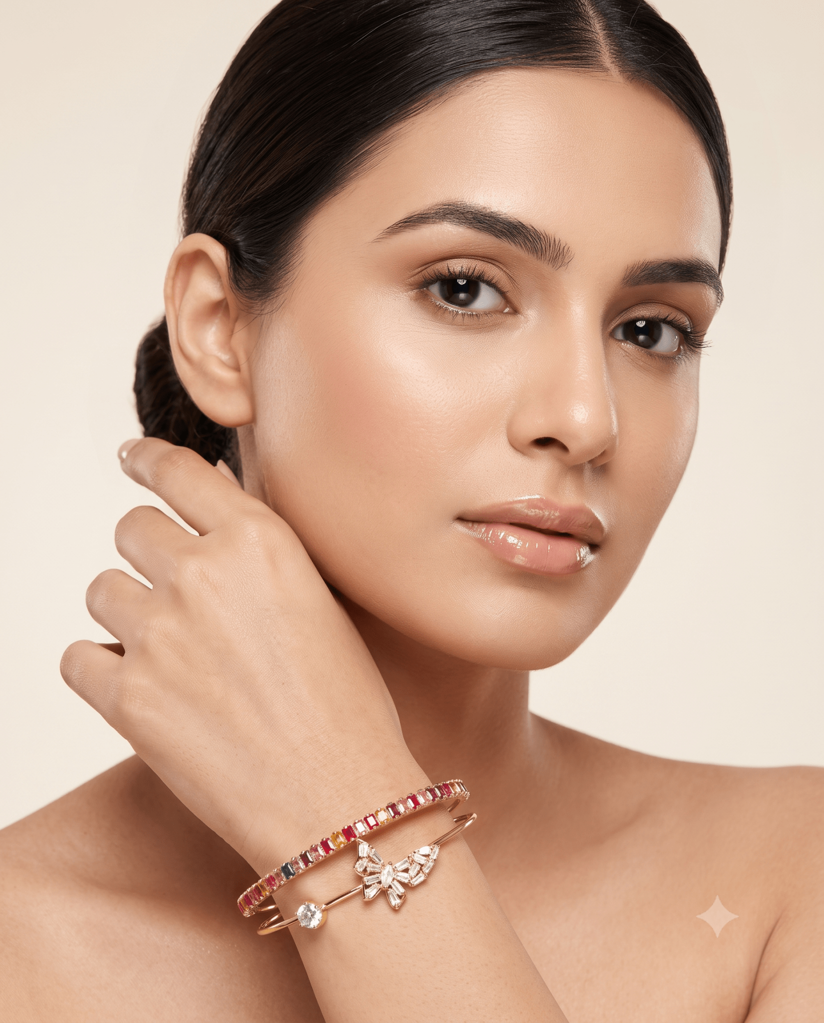 Rainbow Baguette Butterfly Double Layer Cuff - Maxiblink