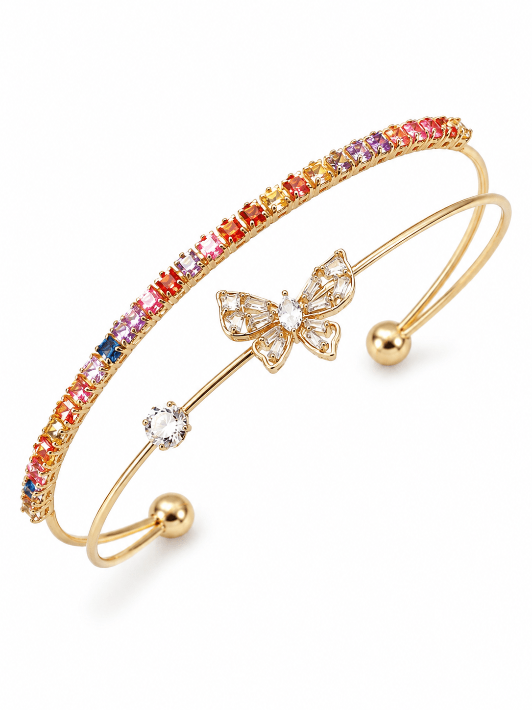 Rainbow Baguette Butterfly Double Layer Cuff - Maxiblink