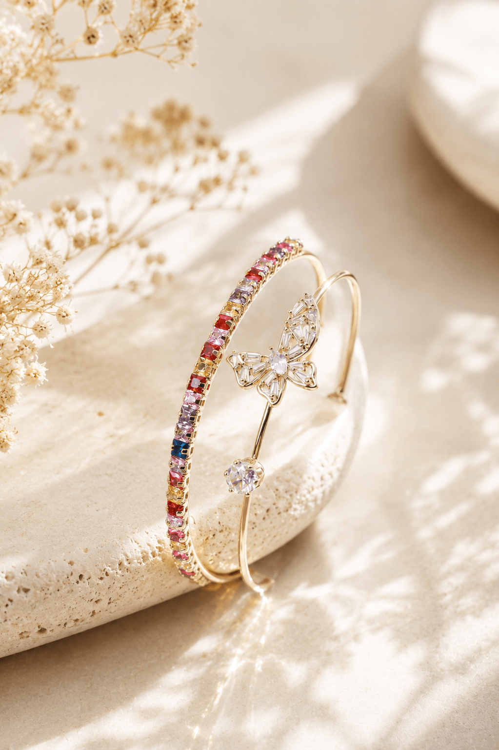Rainbow Baguette Butterfly Double Layer Cuff - Maxiblink