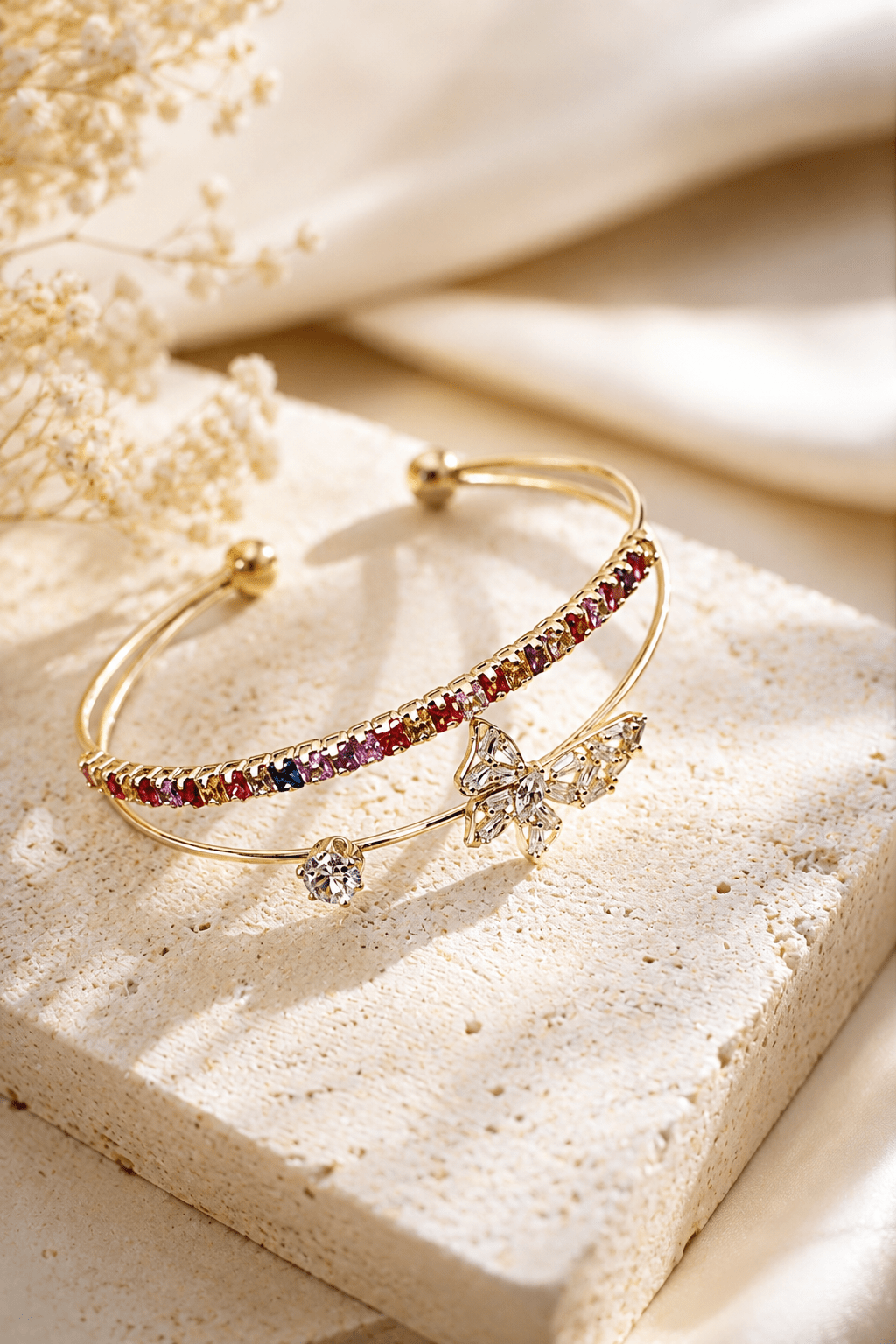 Rainbow Baguette Butterfly Double Layer Cuff - Maxiblink