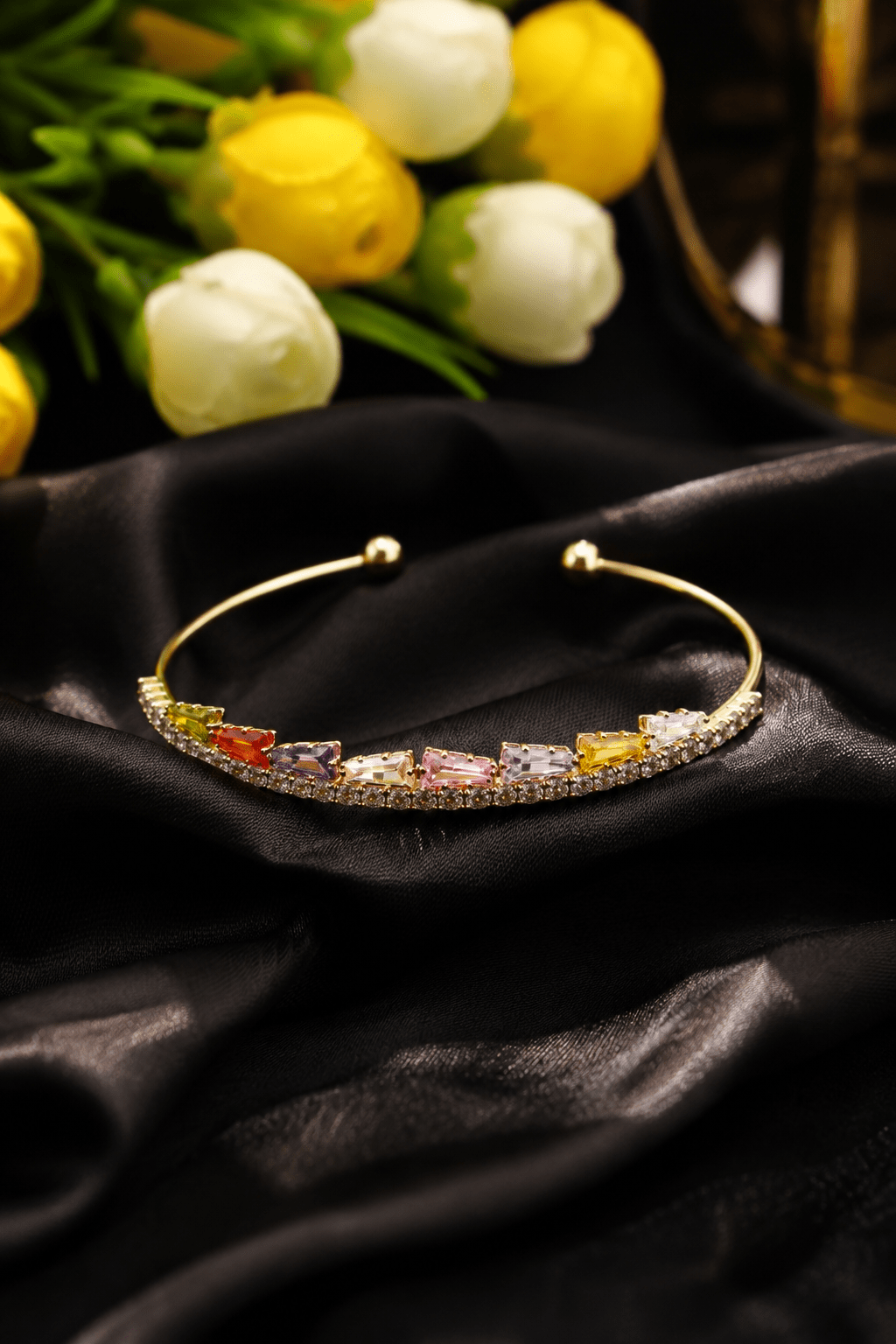 Rainbow Baguette Crystal Cuff Bracelet - Maxiblink
