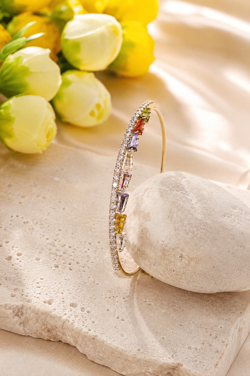 Rainbow Baguette Crystal Cuff Bracelet - Maxiblink